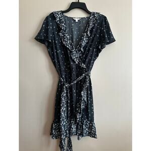 LC Lauren Conrad Floral Wrap Dress Size Large Ruffle Flutter Sleeve